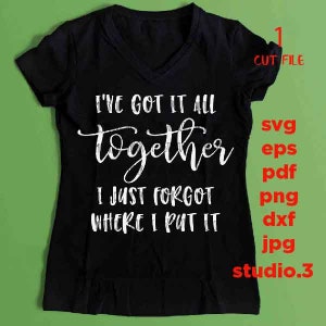 I&#39;ve got it all together svg file, dxf, jpg transfer, cut file, woman t shirt Cut File, Funny svg, i Forgot where I put it svg