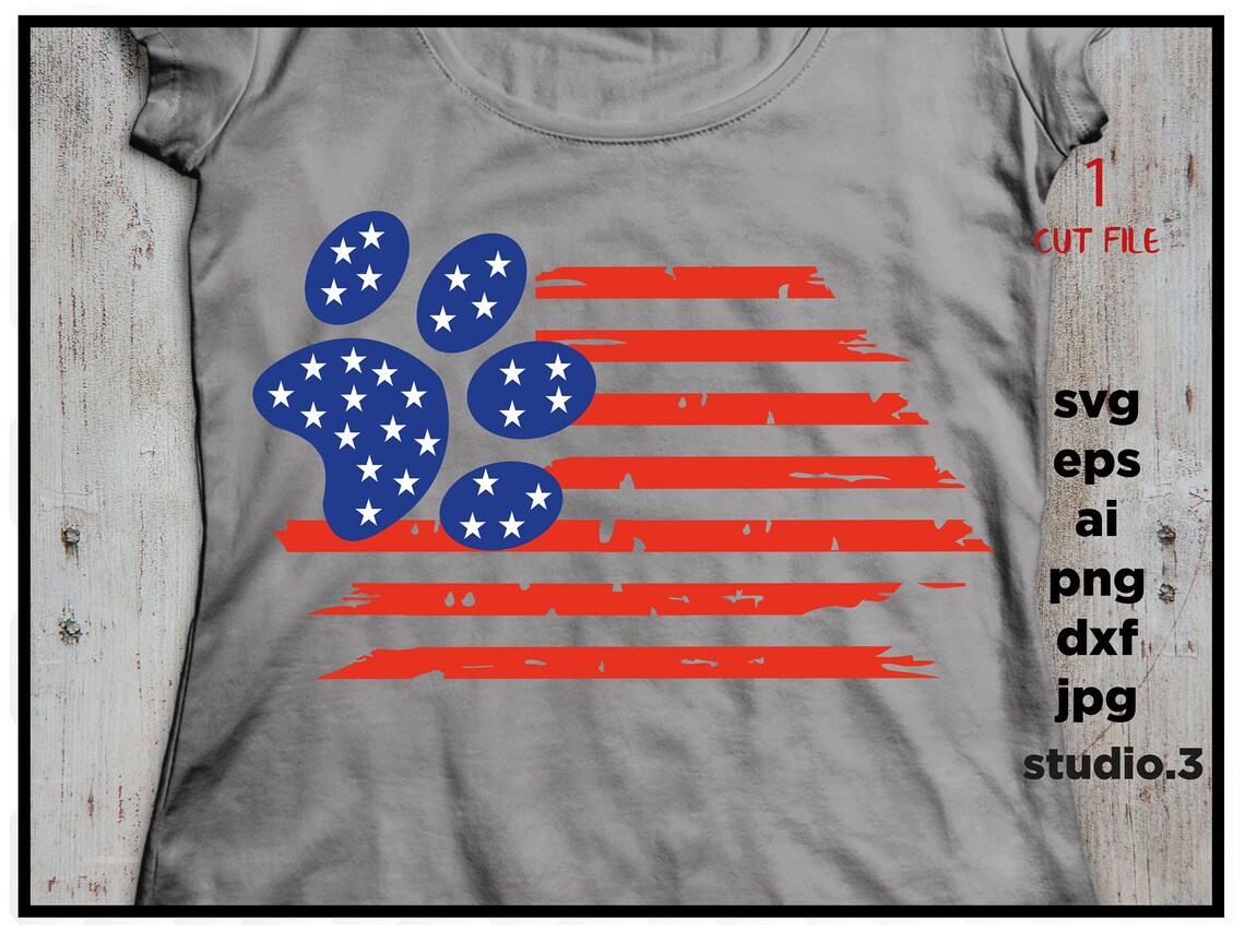 Download USA Paw print Distressed flag SVG DFX Cut file file wood ...