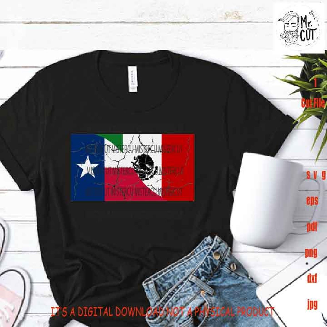 Texas and Mexico Distressed Flag Svg Dxf Png Pdf - Etsy