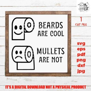 Beards are cool Mullets are not toilet paper svg, Funny Bathroom Quote SVG, eps png, Farmhouse Decor, Bathroom sign svg, beard svg