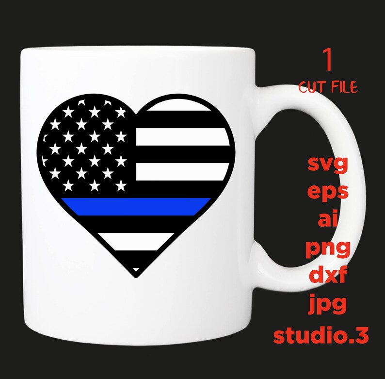 Download Police heart thin blue line usa flag SVG cut file dxf jpg ...