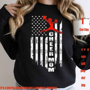 Cheer Mom svg, Cheer Usa vlag SVG, cheerleader svg, svg, PNG, Dxf, pdf, png-sublimatie, Cheer Shirt Svg, cheers dxf, proost gesneden bestand