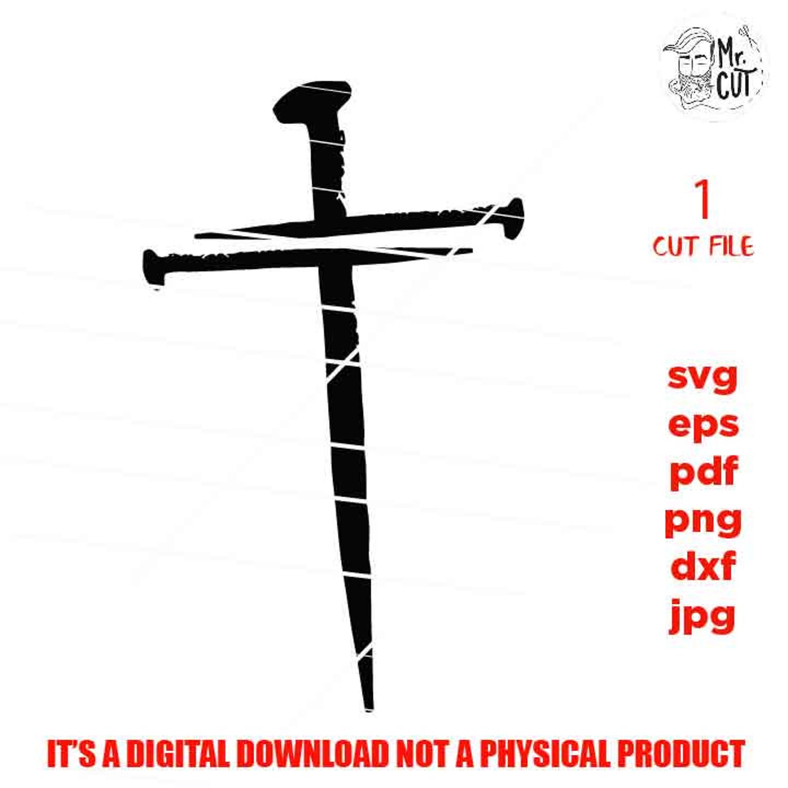 Three Nails Cross Dxf Eps Cut File Png Jpg Nail Cross Etsy