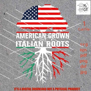 American Grown Italian Roots SVG, DXF, America Flag, Italy Flag, family roots svg, Family tree, cut file, png high resolution, eps, PDF
