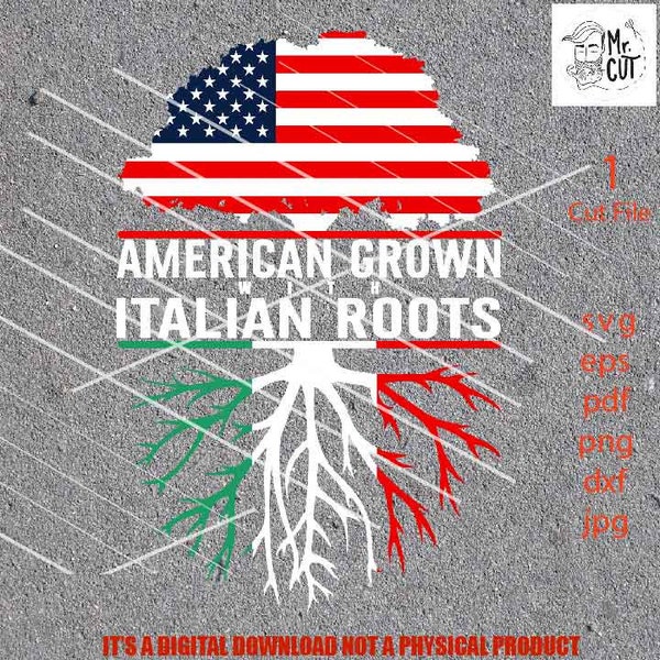 American Grown Italian Roots SVG, DXF, America Flag, Italy Flag, family roots svg, Family tree, cut file, png high resolution, eps, PDF