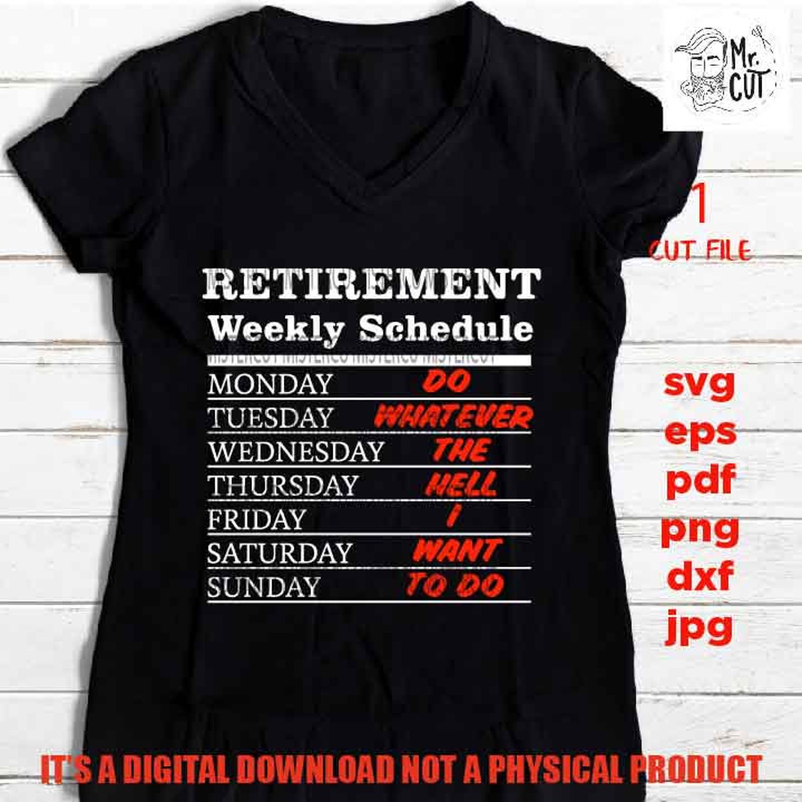 Retirement weekly schedule svg dxf jpg png high resolution | Etsy