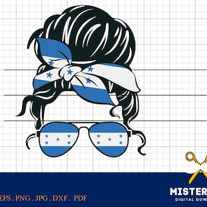 Messy Bun Honduras Svg Png, Honduras flag svg, Honduras flag vector, Country Flags svg, Patriotic svg - Printable, Cricut & Silhouette File