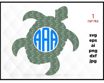 Monogram turtle SVG instant download design for cricut or silhouette DXF EPS Jpeg png svg ai, monogram frame svg