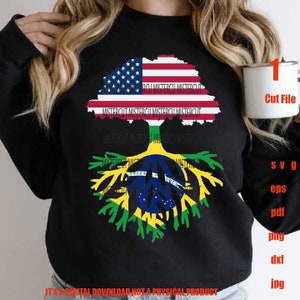 Raíces brasileñas de origen estadounidense (SVG, DXF), bandera de Estados Unidos, bandera de Brasil, raíces familiares, árbol genealógico, archivo de corte, PNG de alta resolución, PDF