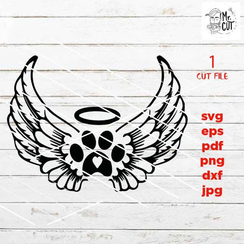 Download Clip Art Art Collectibles Dog Svg In Memory Svg Angel Wings Svg Loss Of Pet Svg Dxf Pet Memorial Svg Cut File Jpg Transfer Dog Lover Paw Print Svg
