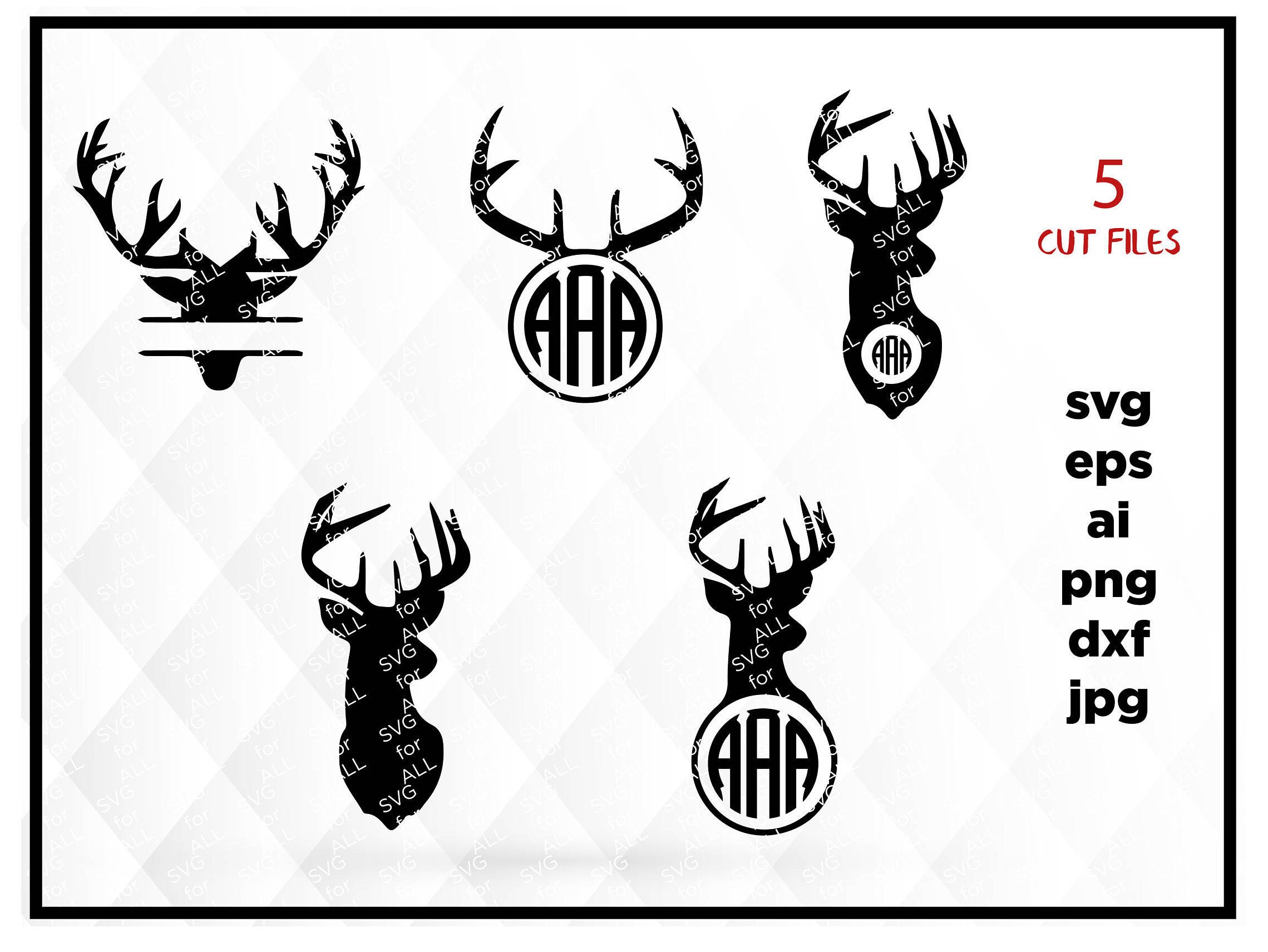 Download deer head monogram frame svg dxf file instant download | Etsy