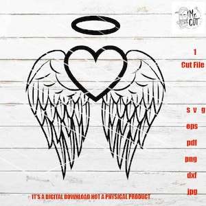 Engelsflügel SVG, Engelsflügel Herz Vektor, Engel svg, Engel Flügel Clipart, Cricut, Engel Silhouette, Engel Cut Datei, Memorial SVG, dxf, jpg