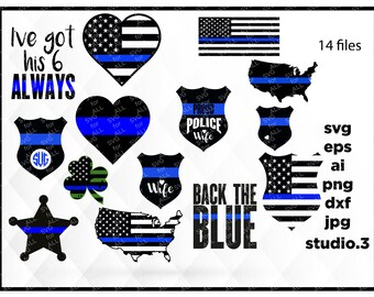 Police thin blue line BUNDLE, SVG, studio.3, dxf, jpg, png, ai, eps, Police SVG, Silhouette Files, Cricut Files