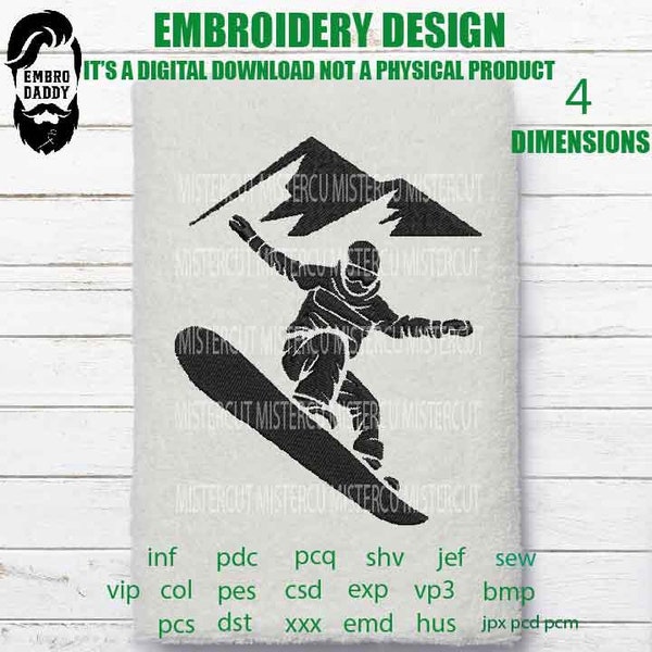 Machine Embroidery, snowboarder Machine Embroidery Design, 4 sizes, Embroidery Design, Embroidery Pattern, gift idea PES, xxx, hus & more