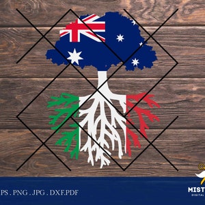 Australian Grown Italian Roots SVG, DXF, drapeau de l&#39;Australie, les racines de la famille svg, arbre généalogique, couper fichier, sublimation png, eps, PDF