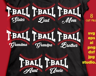 T-ball famille, SVG, DXF, fichier de coupe, png, jpg, eps, sport, maman, papa, grand-mère, grand-père, frère, soeur, tante, oncle, Silhouette, Cricut