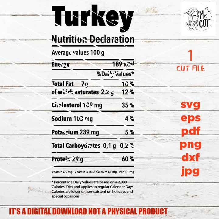 Turkey Nutrition Facts food svg nutrition fact svg diet Etsy