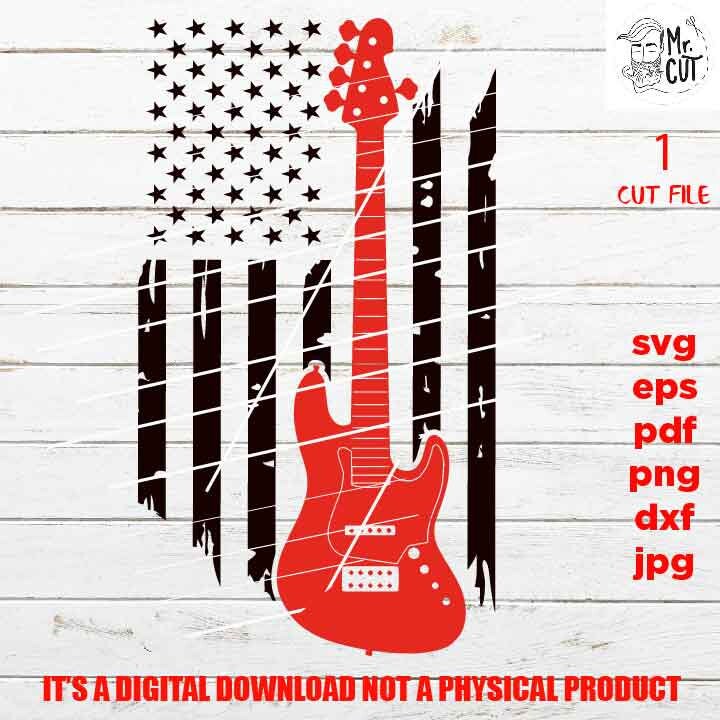 USA Flag Svg Bass Guitar Flag Shirt Vector Design Sign Bass - Etsy