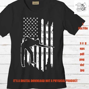 May include: A black t-shirt with a white silhouette of a person playing pool in front of an American flag. The text "EST 2017" is on the shirt. The text "IT'S A DIGITAL DOWNLOAD NOT A PHYSICAL PRODUCT" is at the bottom of the image.