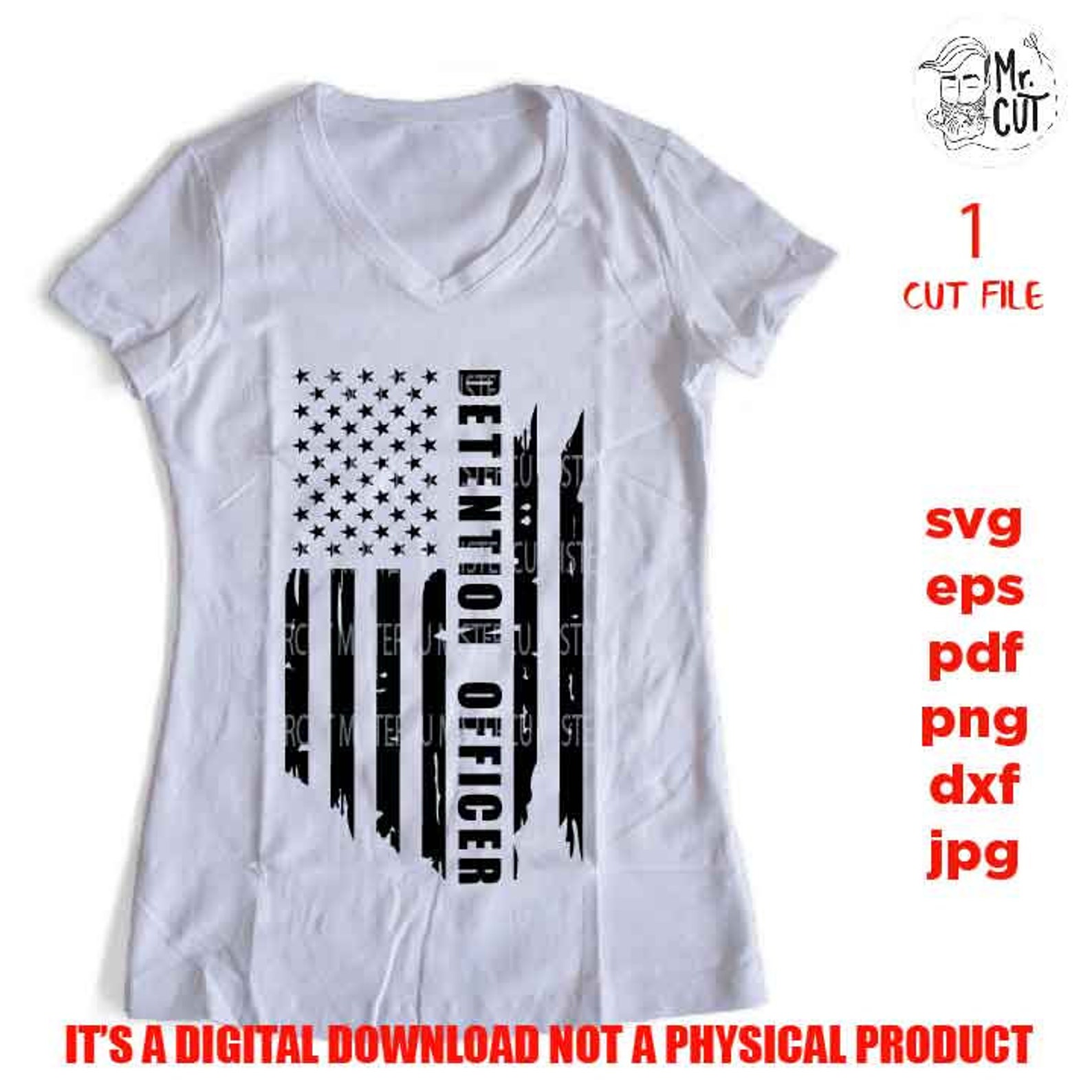 USA Flag Svg Detention Officer Flag Thin Silver Line Flag Etsy