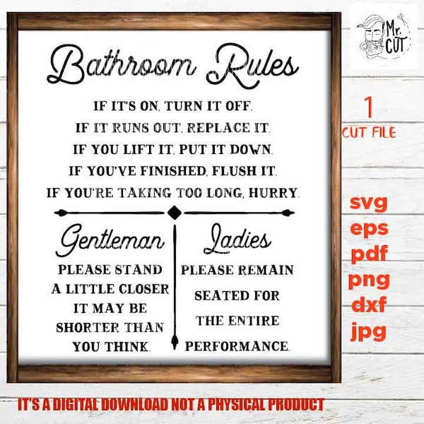 Bathroom rules vector design, Funny sign Quote SVG, dxf, pdf, eps, png high resolution, gift idea, bathroom sign, home decor, farmhouse