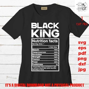 Roi noir, conception vectorielle de chemise de valeur nutritive roi noir EpS, dxf jpg inversé, png haute résolution, pdf, fichiers coupés, mélanine homme américain