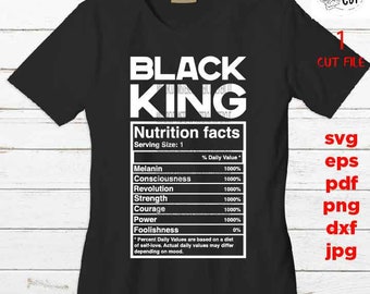 Black king, Black king nutrition facts shirt vector design EpS, dxf jpg reverse, png high resolution, pdf, cut files, American man melanin