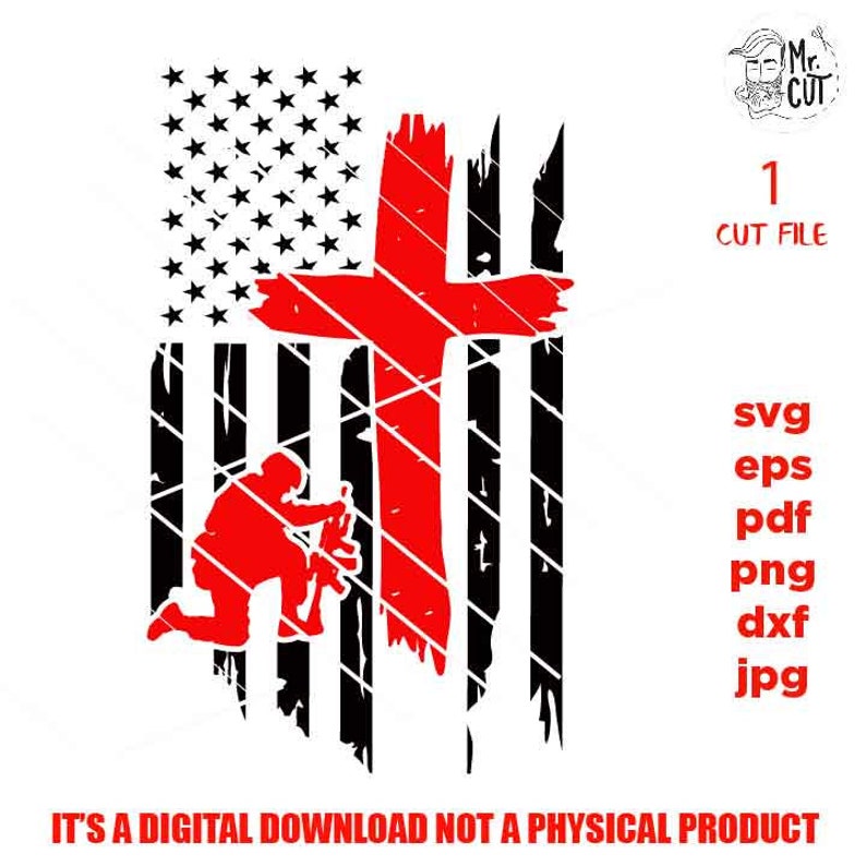 Download Usa flag soldier kneeling cross SVG PNG Dxf jpg faith svg ...