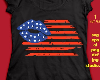 USA kiss flag Distressed SVG DFX Cut file Cricut explore file wood sign decal Patriotic t shirt, fourt of july, studio.3, png, jpeg