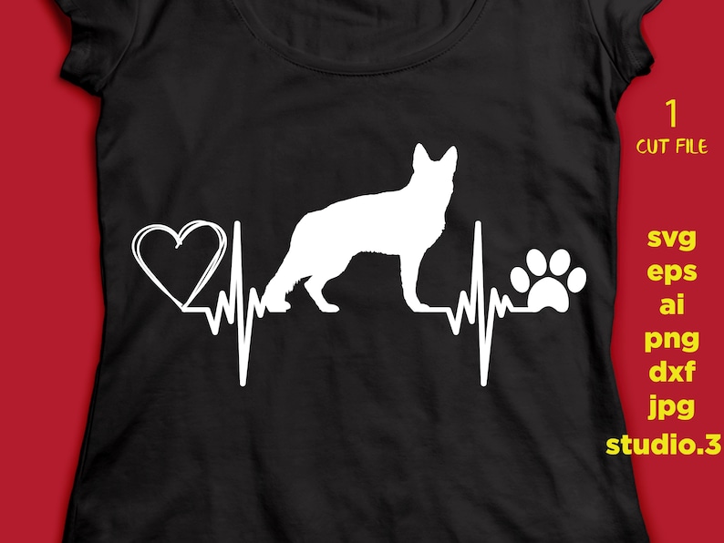 Pastor alemán, corazón de pastor alemán, archivos svg, archivos svg para perro cricut, mamá perro, silueta de perro en archivo svg, eps, jpeg, png, impresión de perro imagen 1