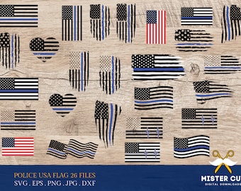 Police thin blue line digital files, USA flag, shirt vector designs, png 350 dpi high resolution, Cricut and Silhouette cut files Printable