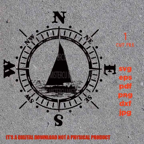 sailing compass SVG, adventure PNG high resolution, pdf, Dxf, Gift Idea, boat compass , car sign, shirt vector design