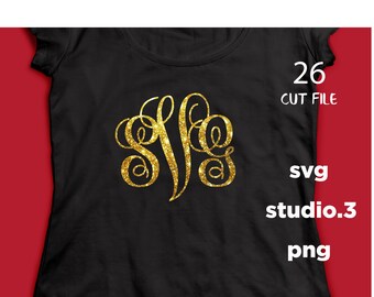 Interlocking Monogram alphabet SVG, PNG, studio.3 - Interlocking Monogram Font SVG - Letter Clipart - Silhouette Cricut Font Files