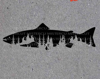 Mountain Salmon SVG, PNG high resolution, Dxf, fisher Gift Idea, fish Design, FISHING Svg, fish shirt vector design