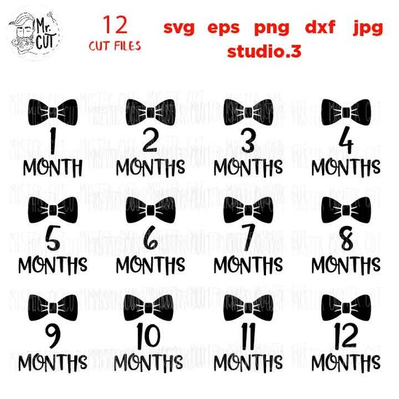 Download Clip Art Art Collectibles Scal Svg Dxf Eps Png Cricut Bow Tie Baby Months Svg Bundle Digital Cutting File Baby Milestone Silhouette Bowtie Baby Month Svg Cut File