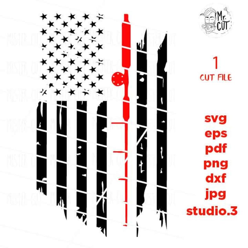 Fishing Rod T Shirt American USA Flag svg PNG Dxf mirrored ...