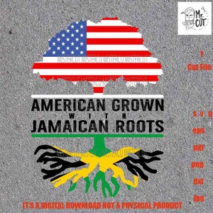 Raíces jamaicanas cultivadas en Estados Unidos SVG, DXF, bandera de América, bandera jamaicana, raíces familiares svg, árbol genealógico, archivo cortado, png de alta resolución, eps, PDF