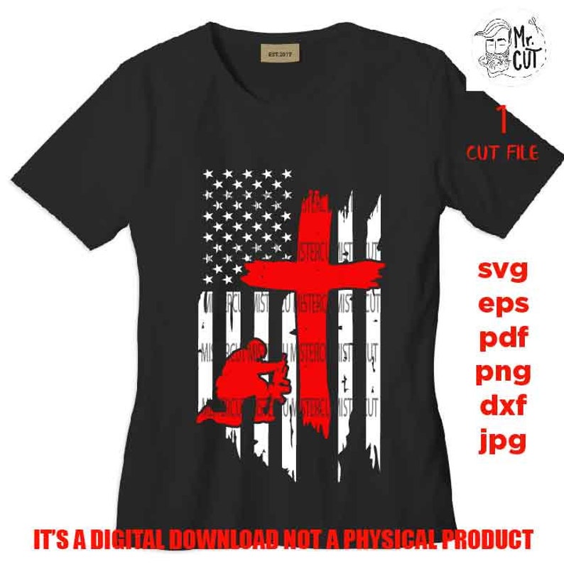 Download Usa flag soldier kneeling cross SVG PNG Dxf jpg faith svg ...