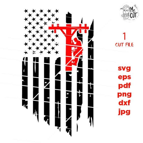 Lineman American Usa Flag Svg Png Dxf Mirrored Jpg Lineman Etsy