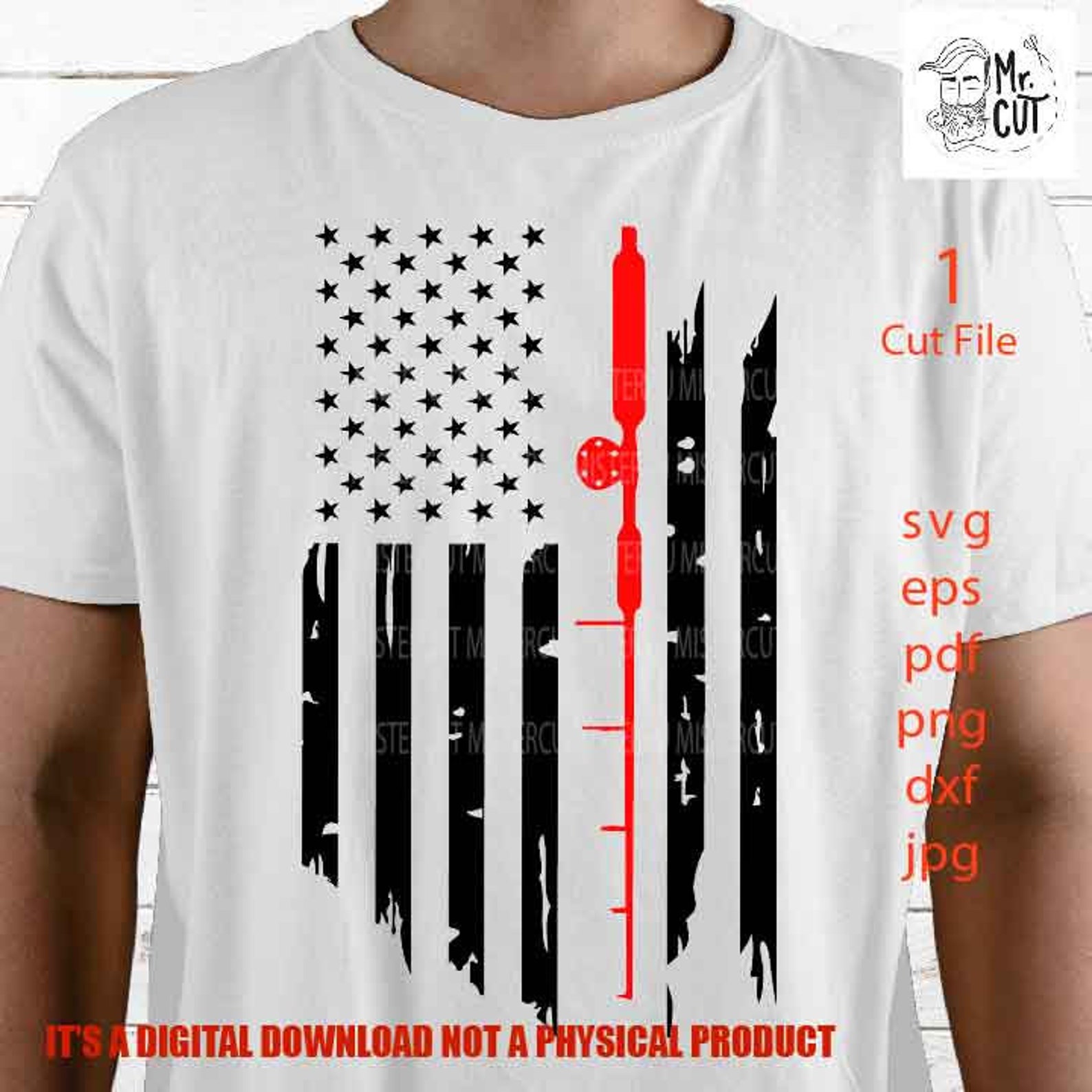 Fishing Rod T Shirt American USA Flag svg PNG Dxf mirrored | Etsy