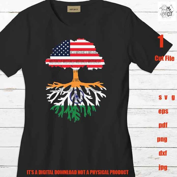 American Grown Indian Roots SVG, DXF, America Flag, Indian Flag, family roots, Family tree, cut file, png high resolution, eps, PDF