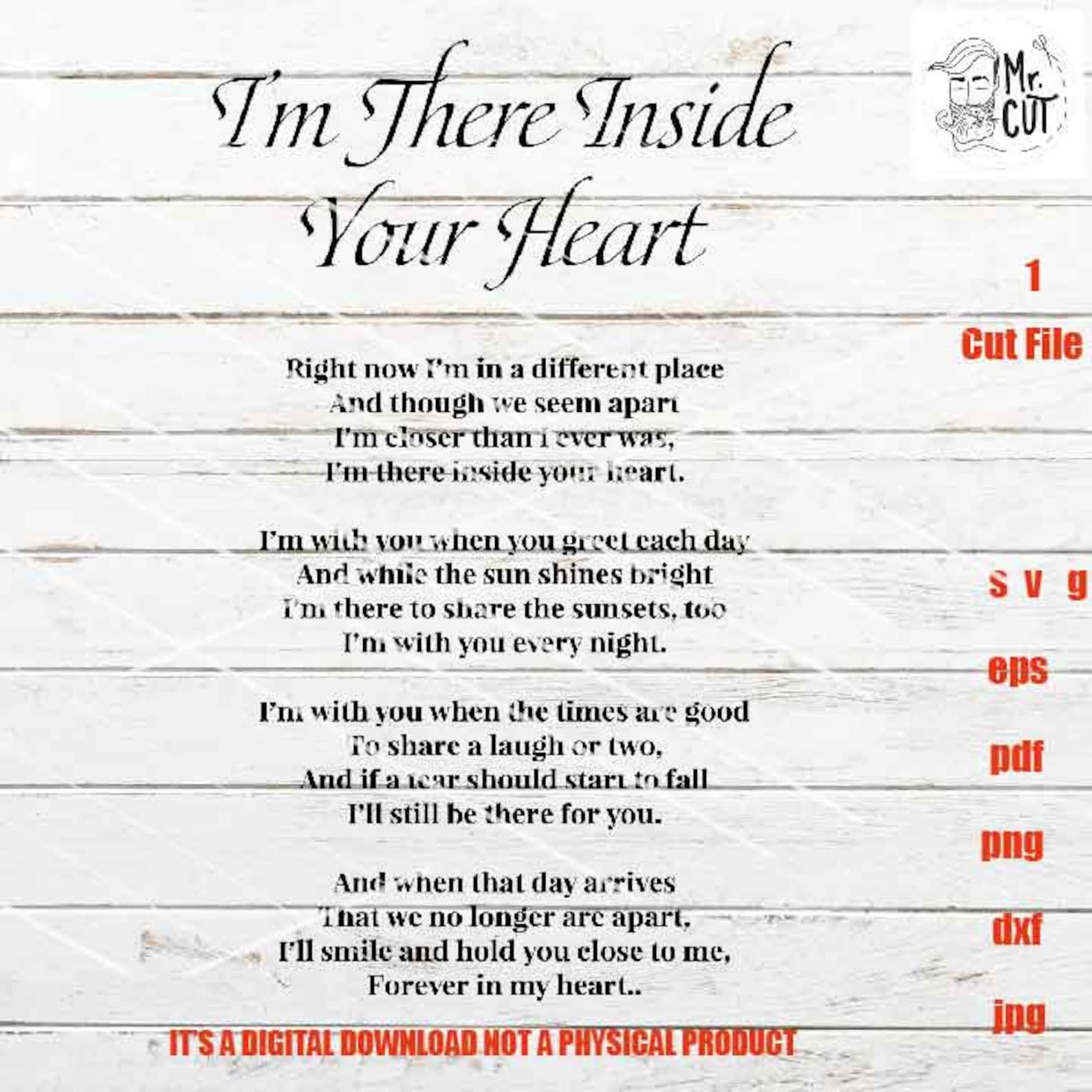 I'm There Inside Your Heart Cut Files Memory SVG Dxf - Etsy UK