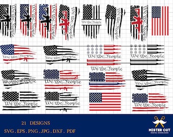 バンドルデジタルファイル、私たち人民SVG、愛国者SVG、クリカットとシルエットのファイル、独立記念日SVG、21のデザイン