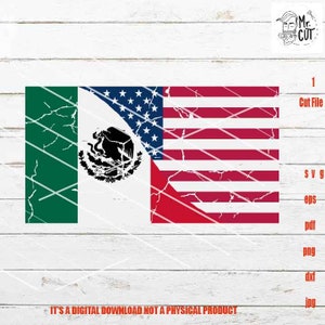America and Mexico distressed flag svg, dxf, png, pdf, Friendship of America with Mexico, SVG, DXF, America Flag, cut file, png