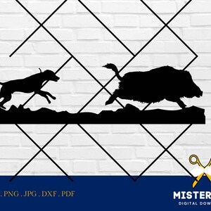 Hounds hunting Boar landscape vector design svg, png sublimation, DxF EpS, png, jpg, pdf cut file, sign or shirt svg