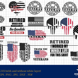 Bundle Veteran files, Military, Patriotic, svg, EPS, DXF, PNG high resolution for sublimation, cut file, Pdf, Jpg, Cricut, Silhouette