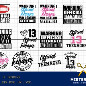 Bundle Warnung offizielle Teenager svg, 13. Geburtstag svg, Geburtstag Mädchen svg, 13. Geburtstag png, Cricut und Silhouette geschnitten Dateien Printable