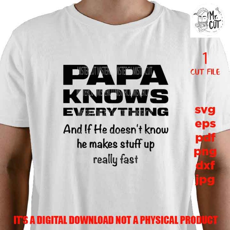 Download Cut File Vector Shirt Design Cut File Father S Day Jpg Mirrored Gift For Dad Svg Papa Knows Everything Svg File Dad Svg Dxf Clip Art Art Collectibles