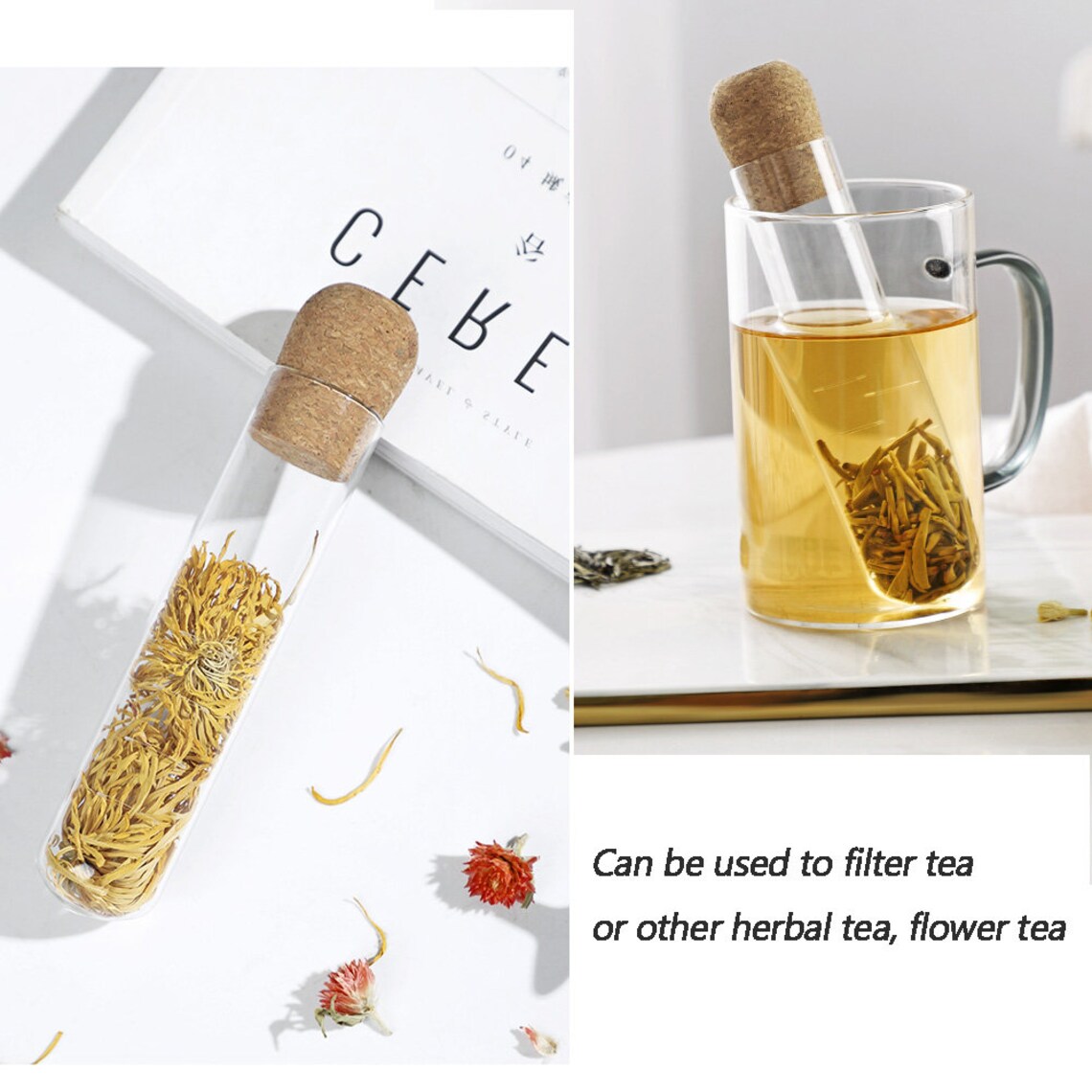 2 Pack Glass Tube Tea Infuser Filter Cork Cute Tea Defuser Etsy