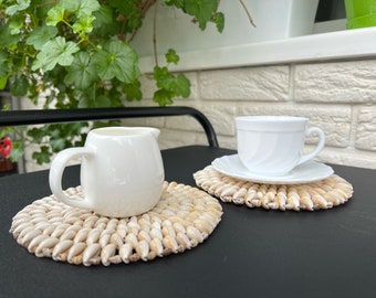 Set of Cowrie Shell Placemates, Plate Charger, Seashell coaster set, Shell decor